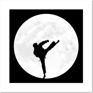 Kick Boxing Karate Silhouette in Full Moon Posters and Art